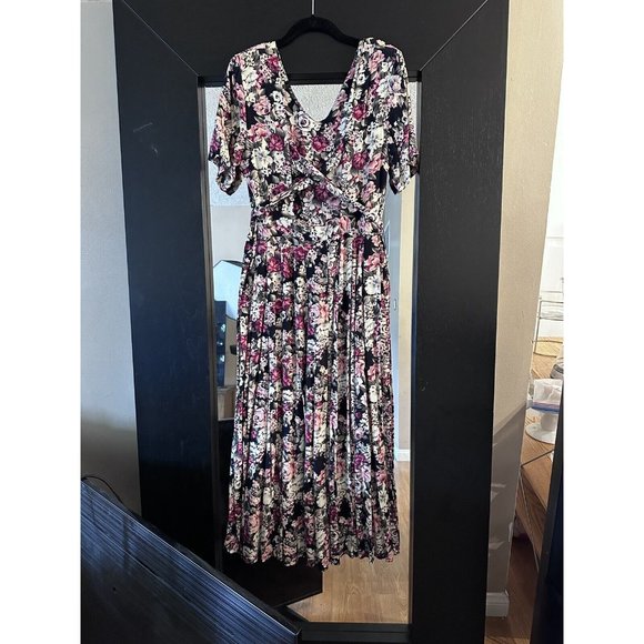 CDC vintage 80s 90s COTTAGECORE FLORAL maxi dress Cross Cross Back - Picture 3 of 14